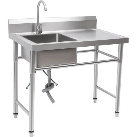 Lavabo multifunción de acero inoxidable, fregadero de cocina, fregadero independiente, 100 × 60 × 93 cm, fregadero comercial, para exterior y camping, fregadero con grifo