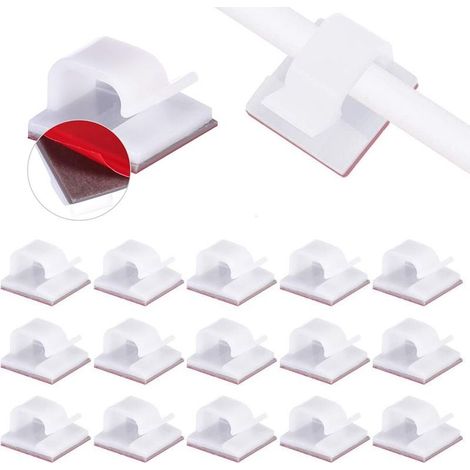 Lot de 200 supports de câbles, serre-câbles autocollants avec adhésif 3M, fixation des câbles au mur, gestion des câbles, serre-câbles, clips lumineux pour fixation des câbles, guirlande lumineuse (1/5)