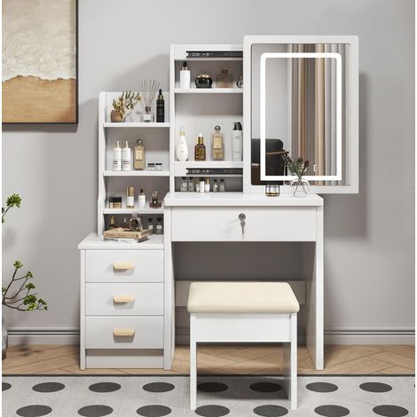 Mesa tocador con espejo LED y gran almacenaje blanca OKMYHOME (1/5)