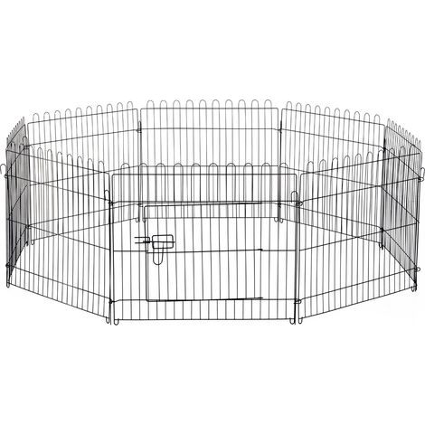 Welpenlaufstall 8-TLG Welpenauslauf mit 8 Gitterplatten Tür Schutzplane Freilaufgehege 61cm hoch Welpengitter Laufstall für Haustiere Hund Katze Welpe Laufgitter für drinnen und draußen