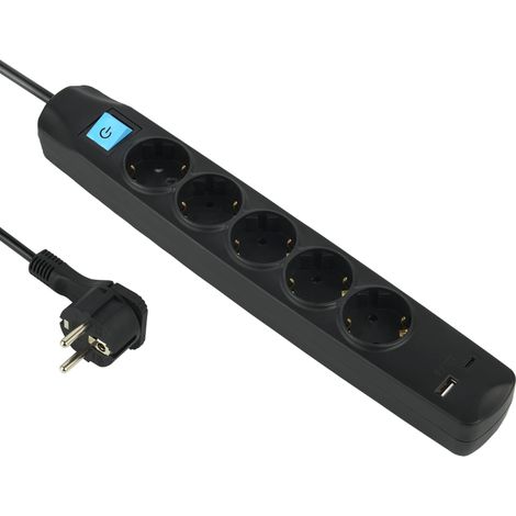 Multiprise 5 prises Schuko avec interrupteur + 2 ports USB 3,4 A 17 W (1 type A + 1 type C), câble 1,5 m/multiprise de table extra plate (1/5)