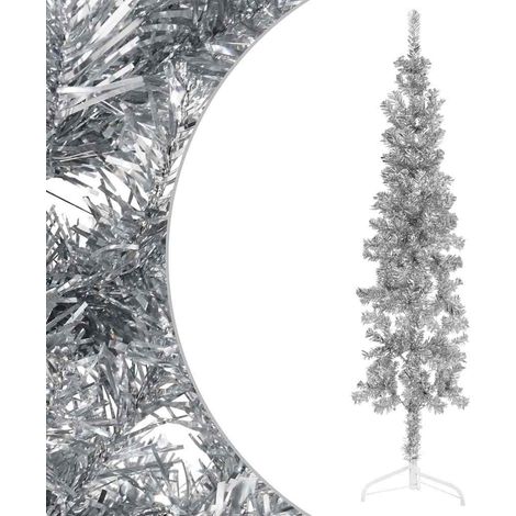 Albero Natale Albero natalizio Albero festivo Artificiale Sottile a Metà Supporto Argento 120cm (1/5)