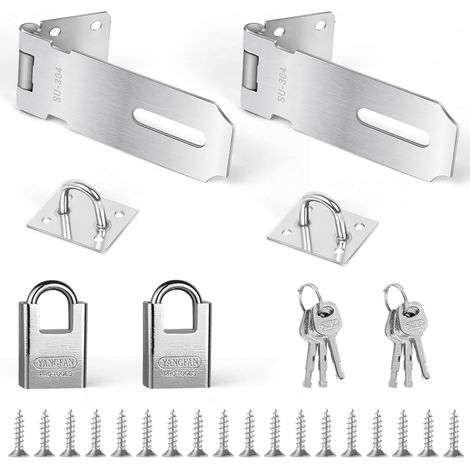 Loquet de Cadenas Agrafe Set - 2 Pièces Verrou Porte Exterieur avec Clé, Argent Moraillon de Cadenas, Serrure Porte pour Porte en Bois, Jardin, Fenêtres, Garage, Cage (1/5)