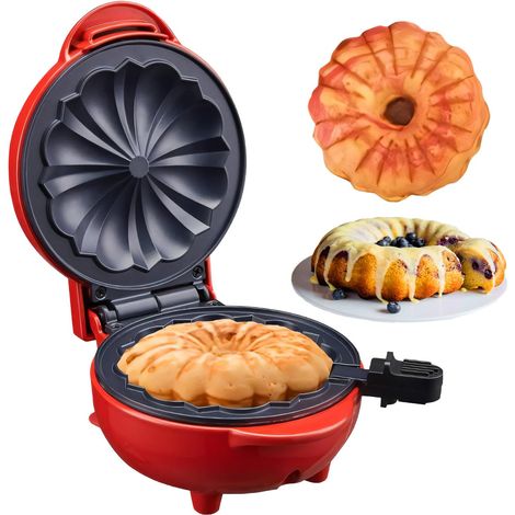 Mini appareil à gâteaux, mini appareil à gâteaux portable à anneau, chauffage double face, machine à pain, idéal pour le petit-déjeuner (rouge) (1/5)