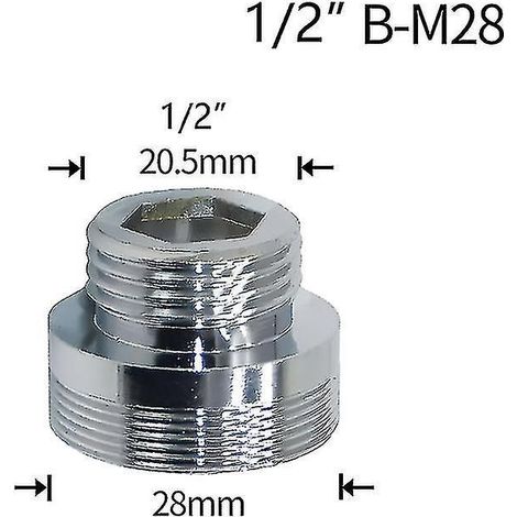 Raccord de robinet d'eau 1/2 vers filetage M16 M18 M20 M22 M24 M28, adaptateur de réparation pour robinet à jet d'eau de cuisine/salle de bain (1/5)