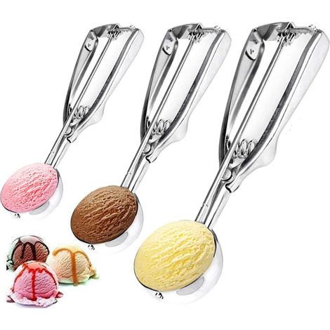 3 Pcs Cuillère à Crème Glacée, Cuillère à Glace Boule Cuillere a Glace en Acier 304 Inoxydable Ice Cream Scoop Boules Cuillère à Crème pour Crème Glacée Biscuits Pâte à Gâteau Melon (1/5)