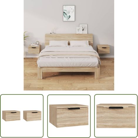 The Living Store Wand-Nachttische 2 Stk. Sonoma-Eiche 34x30x20 cm - Wand-Nachttisch - Holzwerkstoff Möbel - Wohnzimmer Dekoration - Schlafzimmer Einrichtung - Nachttisch Set (1/5)