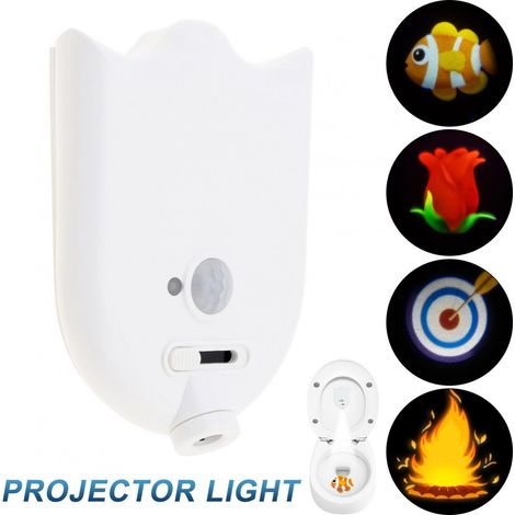 Lampe de toilette intelligente à LED avec capteur de présence humaine, veilleuse à projection de motifs créatifs pour siège de toilette (1/3)