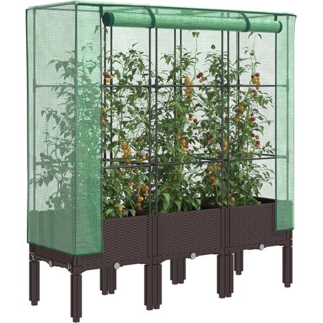 Hochbeet mit Gewächshaus-Aufsatz Rattan-Optik 120x40x140 cm