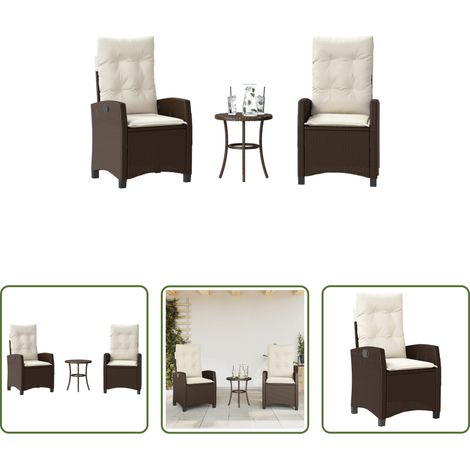 Gartentisch - 3-tlg. Bistro-Set mit Kissen Braun Poly Rattan (1/5)