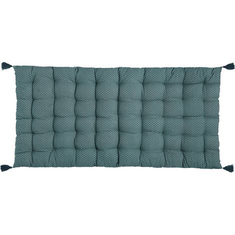 Atmosphera – Matelas de sol bleu canard 120x60cm – Housse 100% coton – Garnissage 100% polyester – 4 pompons décoratifs
