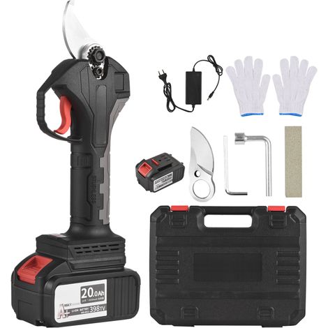 Sécateur électrique sans fil 21 V, alimenté par une batterie lithium rechargeable de 20 Ah, pour la coupe des branches d'arbres et du jardin. Diamètre de coupe : 30 mm. Batterie de rechange incluse : (1/5)