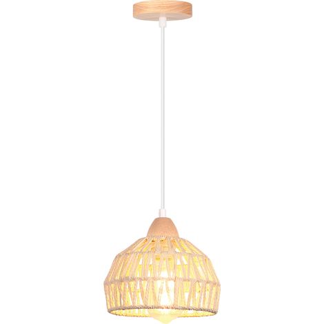 Lámpara Colgante Retro 20CM Araña De Cuerda De Cáñamo Trenzada Lampara Techo Interior Moderna Para Bar Pasillo Dormitorio Blanco
