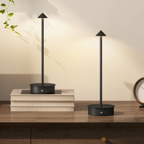 Juego de 2 Lámparas de Mesa LED Recargables con USB y Control Táctil y Luz Regulable Ø10x30 cm Negro (1/5)