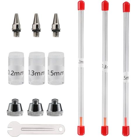 Airbrush-Düse und Nadel 0,2 mm, 0,3 mm, 0,5 mm, Ersatzteile für Spritzpistolen, Set mit verstellbarem Schraubenschlüssel