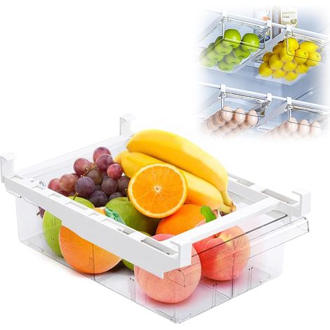 Cassetto espandibile per frigorifero, 30,5 x 20 x 9,5 cm — Contenitore trasparente con maniglia — Per verdura, frutta e bevande