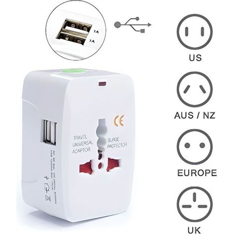International Travel Adapter Universal Plug with 2 USB Ports (1A) 220V / 110V AU US EU (1/4)
