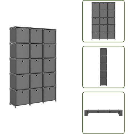 Würfelregal mit 15 Boxen Grau 103x30x175,5 cm Stoff - Bücherregal - Wohnraumorganisation - Stauraumlösung - Textilregal - Modernes Design (1/5)