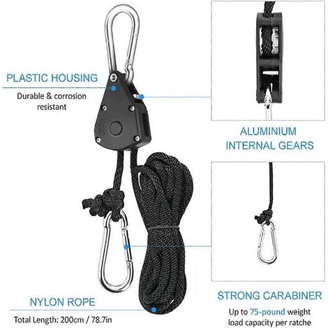 Set di 4 robusti portalampade da orticoltura a cricchetto regolabili con corda da 3,2 mm (1/8 di pollice) e ingranaggi interni in metallo rinforzato. (1/5)