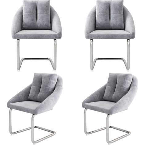 Lot de 4 chaises pivotantes en velours gris avec coussins, pieds arqués en métal, pour salle à manger et salon (1/5)