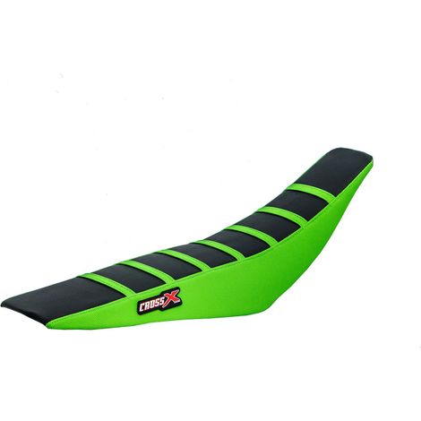 HOUSSE DE SELLE compatible avec les motos de marque Kawasaki KX 85-100 - TOP BLACK- SIDE GREEN-STRIPES GREEN