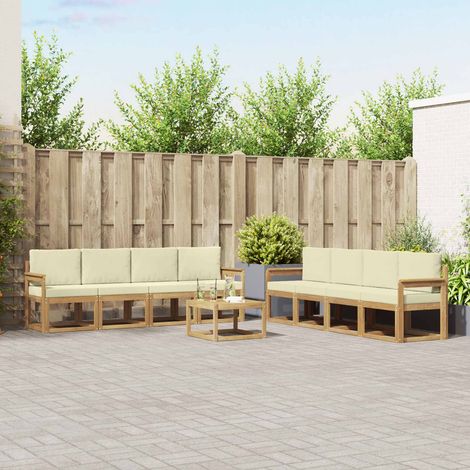 vidaXL Outdoor-Sofagarnitur 9 Stk. Weiß und Creme (1/5)