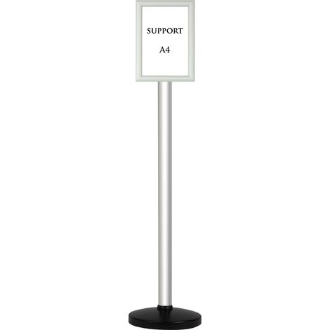 Poteau alu anodisé grande hauteur sur socle portable avec support alu A4 - 2034036