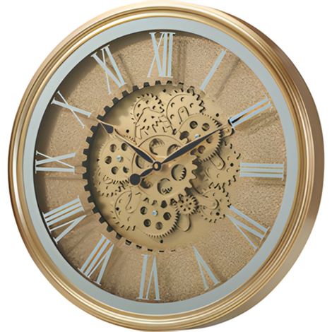 Goldene Wanduhr VERTEX mit sichtbarem Drehmechanismus, Ø 50 cm