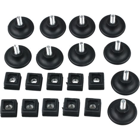 10 jeux de pieds de nivellement réglables de 45 mm de diamètre, kit d'inserts pour tubes carrés 25 mm x 25 mm, noir (1/5)