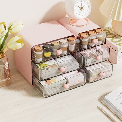 Boîte de rangement pour cosmétiques à tiroir, boîte de rangement pour maquillage, étagère de bureau, panier pour chambre d'étudiant, petite boîte rose en forme de cochon (1/5)