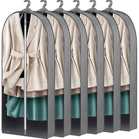 Lot de 6 housses de vêtements avec fermeture éclair,1002 cm,sacs de rangement à soufflets,sacs de protection respirants à suspendre pour veste,manteau pour armoire (1/5)