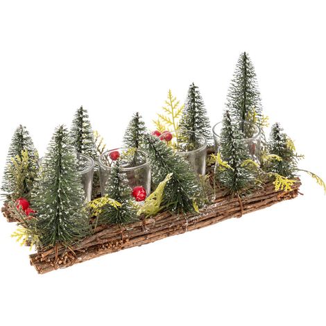 Photophore décor sapins avec 4 photophores verre transparent - Feeric lights & christmas (1/3)