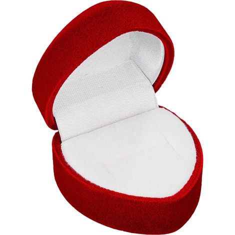 Elegante cofanetto portagioie in velluto rosso per fedi nuziali e orecchini.