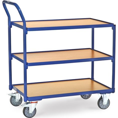 Fetra Tischwagen mit Holzwerkstoffplatten 3 Etagen mit hochstehendem Schiebegriff 850x500mm Ladefläche (1/2)