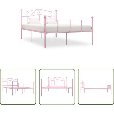 The Living Store Bettgestell Rosa Metall 140×200 cm - Metallbett - Rosa Bettgestell - Doppelbett Rahmen - Lattenrost - Bettgestell 140x200 (1/5)
