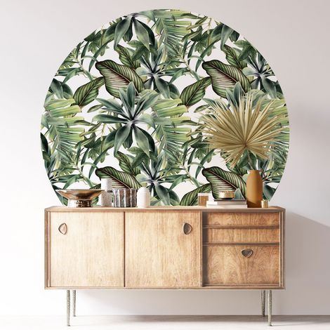 Sticker mural rond / cercle - Motif botanique - Diamètre 120 cm - Adhésif MAT (1/3)