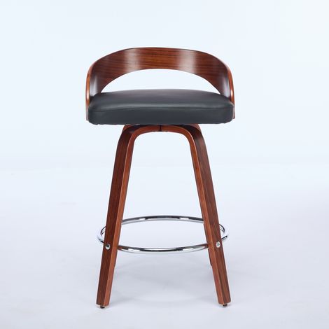 Lot de 2 Tabourets de Bar Noirs, Assise 63 cm, Dossier Bas, Siège Rembourré Doux, Chaises Comptoir en Bois
