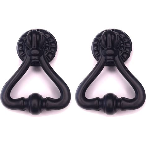 2x Anneau pendant de meuble régence ancien 50mm bouton armoire tiroir, fer noir