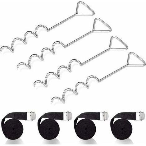 Set d'ancrage pour Trampoline, À Toute épreuve Trampoline kit d'ancrage, Kit d'ancrage au Sol avec 4 Sardines et Sangles-LIAIKI (1/5)
