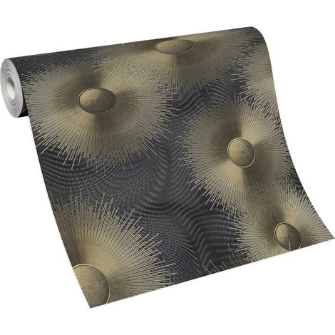 Papier peint doré & gris anthracite chic pour salon | Tapisserie grise & or moderne chambre adulte | Papier peint intissé motif tendance (1/4)