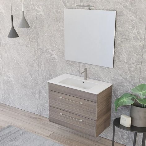Mobile bagno sospeso 80 cm Smart olmo con lavabo e specchio (1/5)