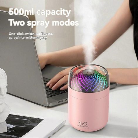 Humidificateur en verre avec lumière colorée, décoration de table de chevet rose (1/5)