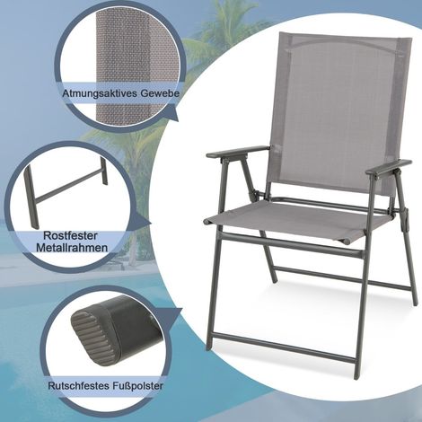 4-teiliges Set klappbarer Gartenstühle - Grau, hohe Rückenlehne