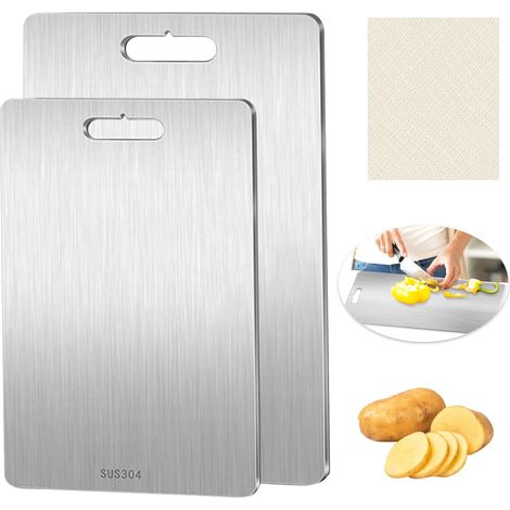 Lot de 2 Planche à découper, Acier inoxydable, Double face, Anti-moisissure, 34x23 cm, Cuisine (1/5)