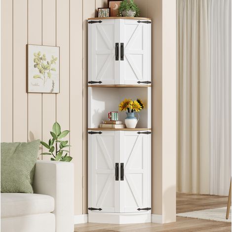 Mueble de almacenaje de esquina 39,5 x 39,5 x 180 cm, 5 compartimentos, estilo vintage blanco HAVRYA (1/5)