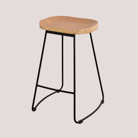 SKLUM Hoher Hocker aus Stahl und Ulmenholz Neicol Schwarz ↑65 cm