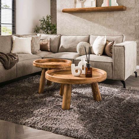 Table basse ronde en bois massif DETROIT (lot de 2) (1/5)