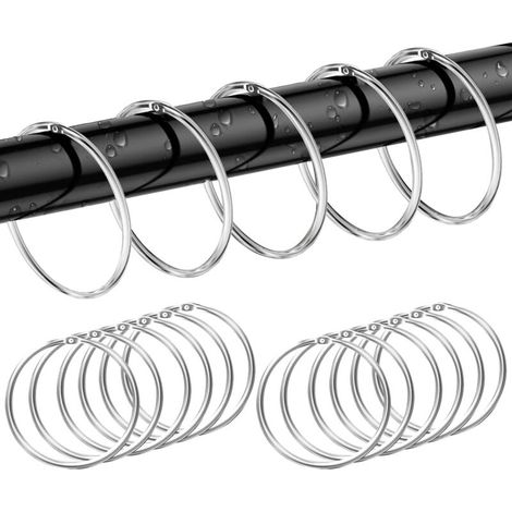 Lot de 12 anneaux de rideau de douche, crochets métalliques ronds pour rideaux de douche, faciles à ouvrir et à fermer. (1/5)