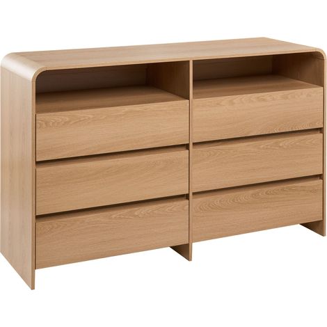 Commode Japandi en Aggloméré Plaqué Papier avec 6 Tiroirs Marron Clair Deloraine (1/5)
