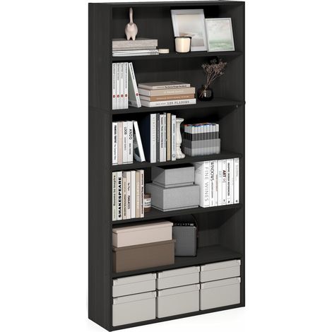 Étagère, bibliothèque à 6 Niveaux avec étagère de Rangement Ouverte, 9,4 x 31,5 x 63 cm, pour Bureau, Chambre, Salon, Couleur Expresso (1/5)